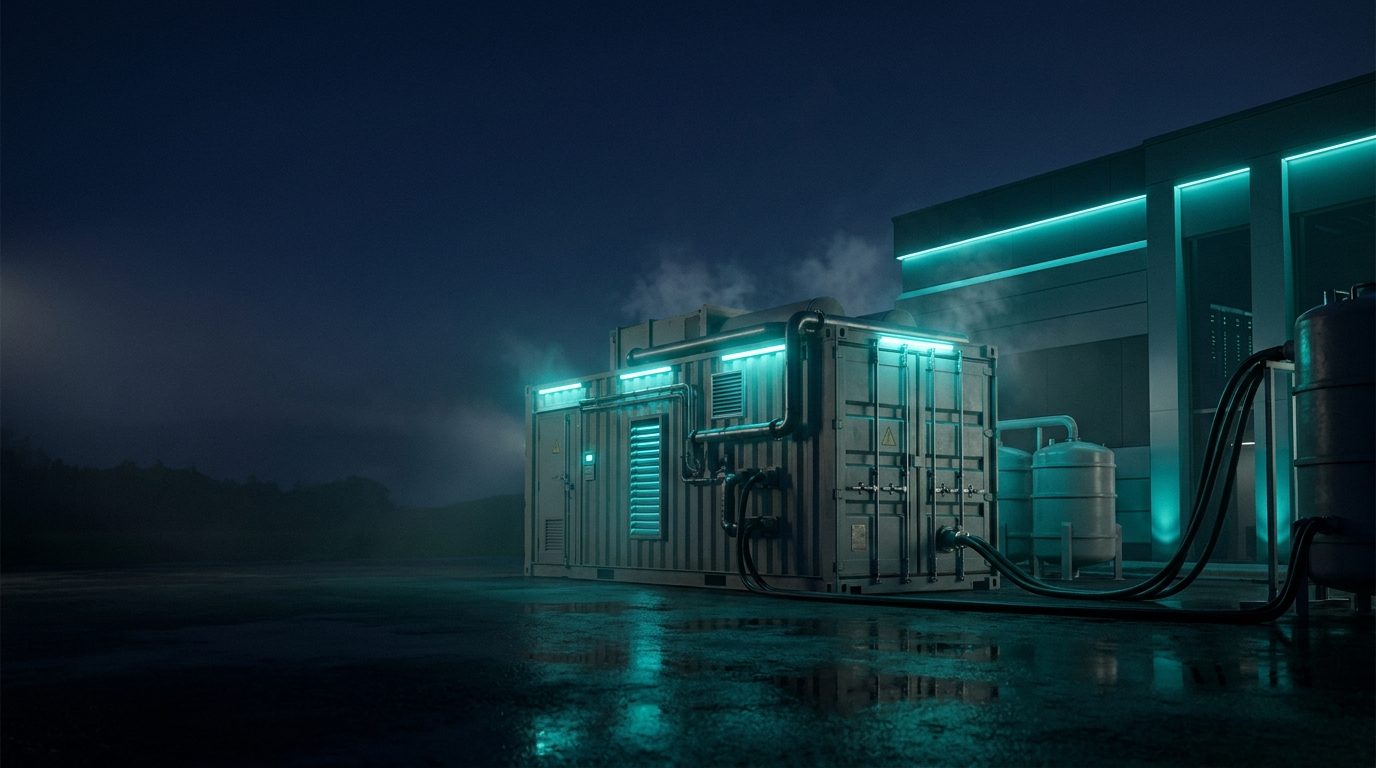 TES unit deployed at an industrial facility at dusk